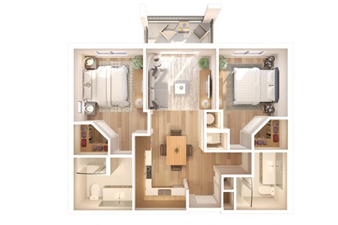 Floor plan for 2 beds, 2 baths, 874 sqft